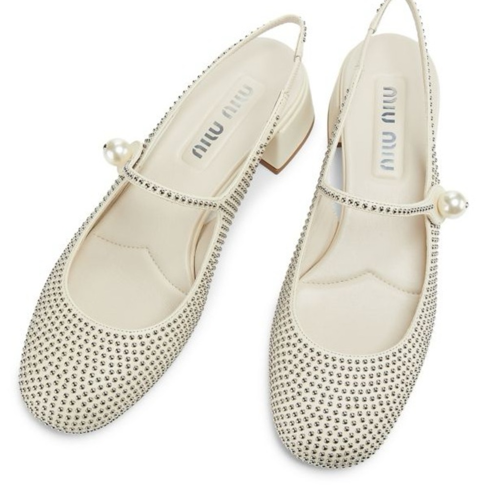 Brand New Miu Miu Studded 35MM Leather Slingback Pumps
